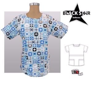 NWT Black Star Womens Scrub Top